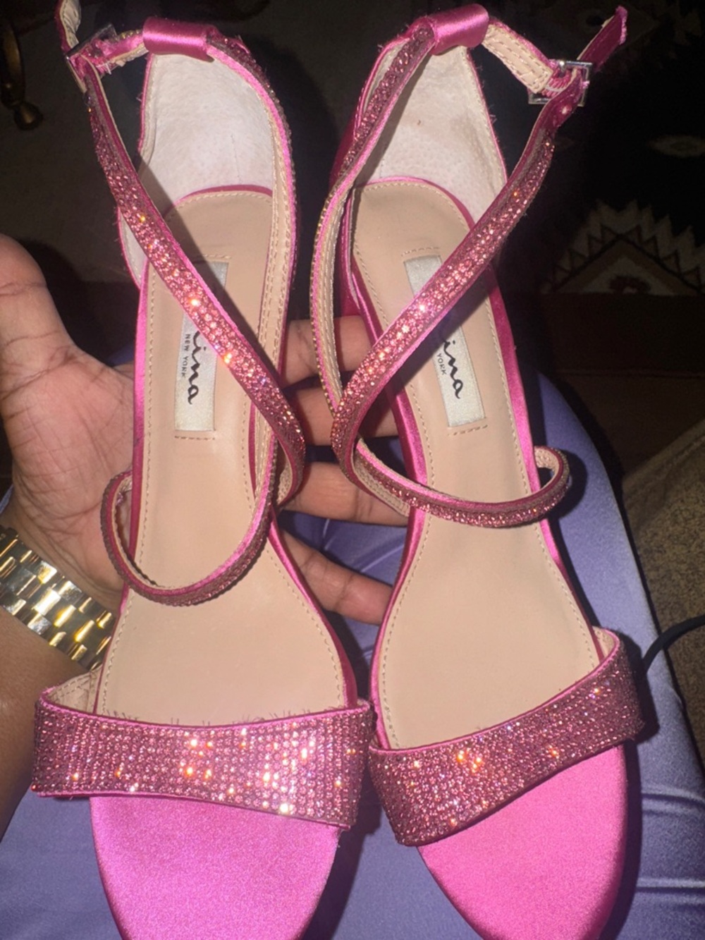 Nina Shoes Pink Sparkle Strappy Heels